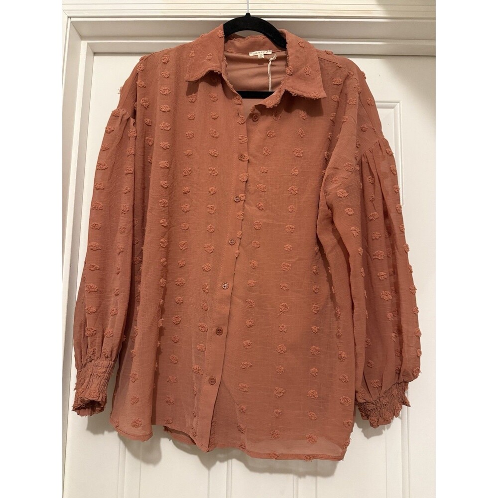 Jodifl Swiss Dot Long Sleeve Button-up Blouse Size Medium Casual Chic Bohemian